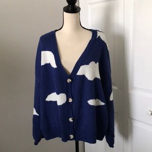 ❤️3X20 Cloud Pattern Drop Shoulder Blue Knit Cardigan | XL